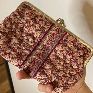 vintage quilted kiss lock plastic lined cosmetic makeup bag